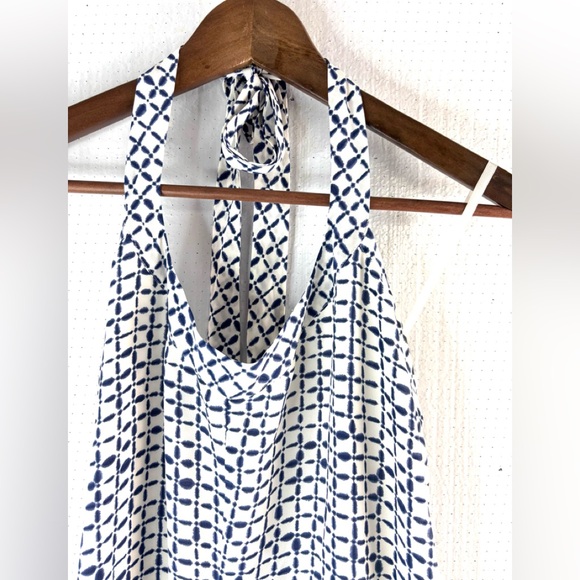 Vineyard Vines 8 Preppy Silk Halter Navy and White Resortwear Maxi Dress - Picture 2 of 9